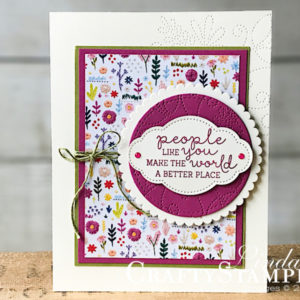 Needle & Thread - Better Place | Stampin Up Demonstrator Linda Cullen | Crafty Stampin’ | Purchase your Stampin’ Up Supplies | Needle & Thread Stamp Sets | Needlepoint Nook Designer Series Paper | Needlepoint Elements | Old Olive Linen Thread | Stitched Shape Framelits | Layering Circle Framelits