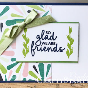 Incredible Like You Friends | Stampin Up Demonstrator Linda Cullen | Crafty Stampin’ | Purchase your Stampin’ Up Supplies | Incredible Like You Stamp Sets | Tropical Escape Designer Series Paper | Pear Pizzaz 3/8” Shimmer Ribbon