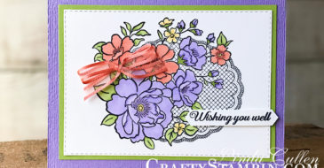 Lovely Lattice - Highland Heather | Stampin Up Demonstrator Linda Cullen | Crafty Stampin’ | Purchase your Stampin’ Up Supplies | Lovely Lattice Stamp Set | Lasting Lily Stamp Set | Rectangle Stitched Framelits | Subtle Dynamic Textured Impressions Embossing folder | Classic Label Punch | Wink of Stella
