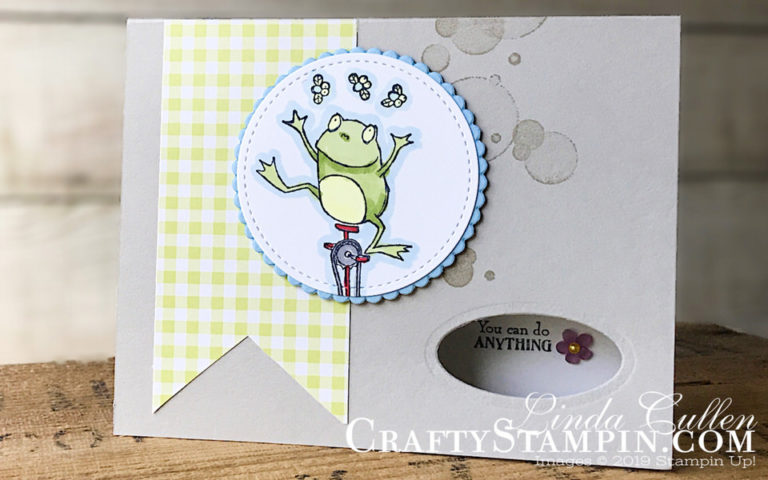 So Hoppy Together - You Can Do Anything | Stampin Up Demonstrator Linda Cullen | Crafty Stampin’ | Purchase your Stampin’ Up Supplies | So Hoppy Together Stamp Set | Beauty Abounds stamp set | Gingham Gala Designer Series Paper | Layering Ovals Framelits | Stitched Shapes Framelits Dies | Layering Circles Framelits Dies | Frosted Flower Embellishments | Metallic Pearls | Stampin’ Blends