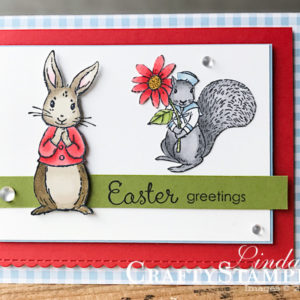 Stamp It Group 2019 Easter Blog Hop | Stampin Up Demonstrator Linda Cullen | Crafty Stampin’ | Purchase your Stampin’ Up Supplies | Fable Friends Stamp Set | Gingham Gala Designer Series Paper | Stampin’ Blends | Be Mine Stitched Framelits | Frosted & Clear Epoxy Droplets