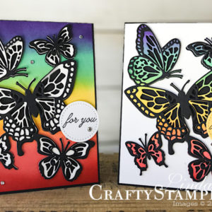 Coffee & Crafts Class: Beauty Abounds - Rainbow Butterflies | Stampin Up Demonstrator Linda Cullen | Crafty Stampin’ | Purchase your Stampin’ Up Supplies | Beauty Abounds Stamp Set | Butterfly Beauty Thinlits Dies | Stitched Shape Framelits | Sponge Brayer