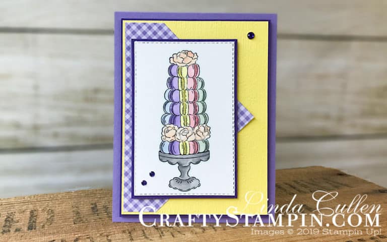 Stamp It Group 2019 New Catalog Ideas Blog Hop | Stampin Up Demonstrator Linda Cullen | Crafty Stampin’ | Purchase your Stampin’ Up Supplies |Birthday Goodness stamp set | Subtle 6x6 Designer Series Paper | Stampin’ Blends | Stitched Rectangle Dies | Noble Peacock Rhinestones
