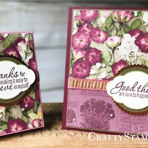 You Can Create It - International Inspiration - September 2019 | Stampin Up Demonstrator Linda Cullen | Crafty Stampin’ | Purchase your Stampin’ Up Supplies | Tasteful Textures Stamp Set | Pressed Petals Specialty Designer Series Paper | Copper Foil | Stitched Shapes Dies | Stitched Rectangle Dies | Rococo Rose Gathered Ribbon