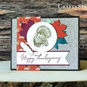 Happy Thanksgiving - Day of Thanks | Stampin Up Demonstrator Linda Cullen | Crafty Stampin’ | Purchase your Stampin’ Up Supplies | Day of Thanks stamp set | Gathered Leaves Dies | Come to Gather Designer Series Paper | Stitched Shapes Dies | Banner Triple Punch | Tags & Feathers Elements