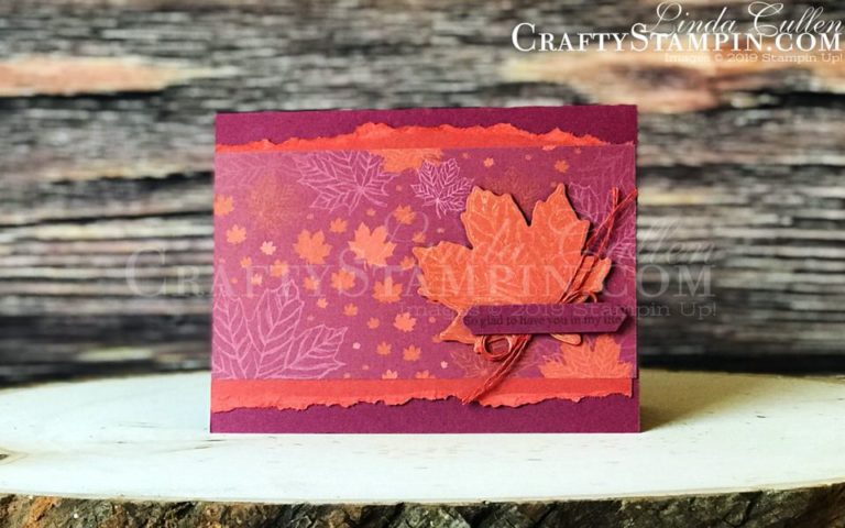 Gather Together - Autumn Leaf | Stampin Up Demonstrator Linda Cullen | Crafty Stampin’ | Purchase your Stampin’ Up Supplies | Gather Together Stamp Set | Come to Gather Designer Series Paper | Gathered Leaves Dies | Come to Gather Ribbon Combo Pack | Golden Glitz Ink Pad | Classic Label Punch