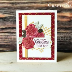Christmastime is Here - Fill Your Heart With Warmth & Love | Stampin Up Demonstrator Linda Cullen | Crafty Stampin’ | Purchase your Stampin’ Up Supplies | Gather Together stamp set | Gathered Leaves Dies | Come to Gather Designer Series Paper | Brightly Gleaming Foil Elements | Holiday Rhinestone Basic Jewels
