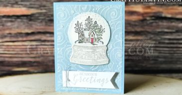 Still Scenes Snow Globe | Stampin Up Demonstrator Linda Cullen | Crafty Stampin’ | Purchase your Stampin’ Up Supplies | Still Scenes Stamp Set | Snow Globe Scenes Die | Snowflake Sequins | Silver Foil | Swirls & Curls Embossing Folder