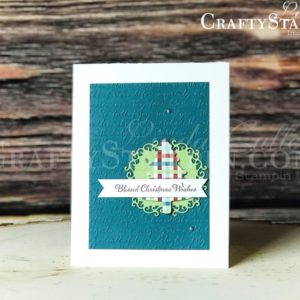 Itty Bitty Christmas - Ornate Christmas Tree | Stampin Up Demonstrator Linda Cullen | Crafty Stampin’ | Purchase your Stampin’ Up Supplies | Itty Bitty Christmas Stamp Set | Ornate Frames Dies | Pine Tree Punch | Scripty 3D Embossing Folder | Come To Gather Designer Series Paper | Metallic Pearls