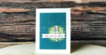 Itty Bitty Christmas - Ornate Christmas Tree | Stampin Up Demonstrator Linda Cullen | Crafty Stampin’ | Purchase your Stampin’ Up Supplies | Itty Bitty Christmas Stamp Set | Ornate Frames Dies | Pine Tree Punch | Scripty 3D Embossing Folder | Come To Gather Designer Series Paper | Metallic Pearls