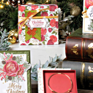 Stampin Scoop Christmas Time I Here Suite | Stampin Up Demonstrator Linda Cullen | Crafty Stampin’ | Purchase your Stampin’ Up Supplies | Christmas Rose Stamp Set | Christmastime Is Here Specialty Designer Series Paper | Gold Foil | Rose Dies | Gold Shimmer Ribbon | Gold Enamel Dots