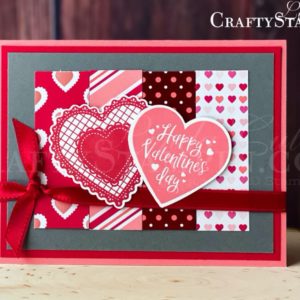 Heartfelt Valentines Day | Stampin Up Demonstrator Linda Cullen | Crafty Stampin’ | Purchase your Stampin’ Up Supplies | Heartfelt Stamp Set | From My Heart Specialty Designer Series Paper | Real Red 3/8” Double-Stitched Satin Ribbon | Heart Punch Pack |