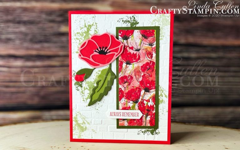 Peaceful Moments - Always Remember | Stampin Up Demonstrator Linda Cullen | Crafty Stampin’ | Purchase your Stampin’ Up Supplies | Tropical Oasis Suite | Peaceful Moments Stamp Set | Poppy Moments Dies | Classic Label Punch | Brick & Mortar 3D Embossing Folder