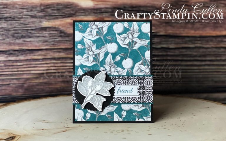 Botanical Prints Friend in Pretty Peacock | Stampin Up Demonstrator Linda Cullen | Crafty Stampin’ | Purchase your Stampin’ Up Supplies | Botanical Prints Product Medley | Stitched Rectangle Dies | Starburst Punch