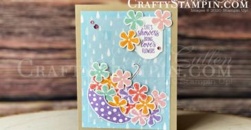 Under My Umbrella - Pleased As Punch | Stampin Up Demonstrator Linda Cullen | Crafty Stampin’ | Purchase your Stampin’ Up Supplies | Under My Umbrella Stamp Set | Pleased As Punch Designer Series Paper | Umbrella Builder Punch | Small Bloom Punch | Timeless Label Punch | Noble Peacock Rhinestones