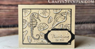 Coffee & Crafts Class: Seaside Notions Thinking of You | Stampin Up Demonstrator Linda Cullen | Crafty Stampin’ | Purchase your Stampin’ Up Supplies | Seaside Notions Stamp Set | Detailed Bands Dies | Timeless Label Punch | Pearl Basic Jewels | Watercolor Pencils