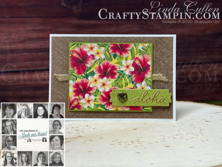 You Can Create It - International Inspiration - May 2020 | Stampin Up Demonstrator Linda Cullen | Crafty Stampin’ | Purchase your Stampin’ Up Supplies | Tropical Oasis Designer Series Paper | In The Tropics Dies | Lakeside Dies | Tropical Oasis Trinkets