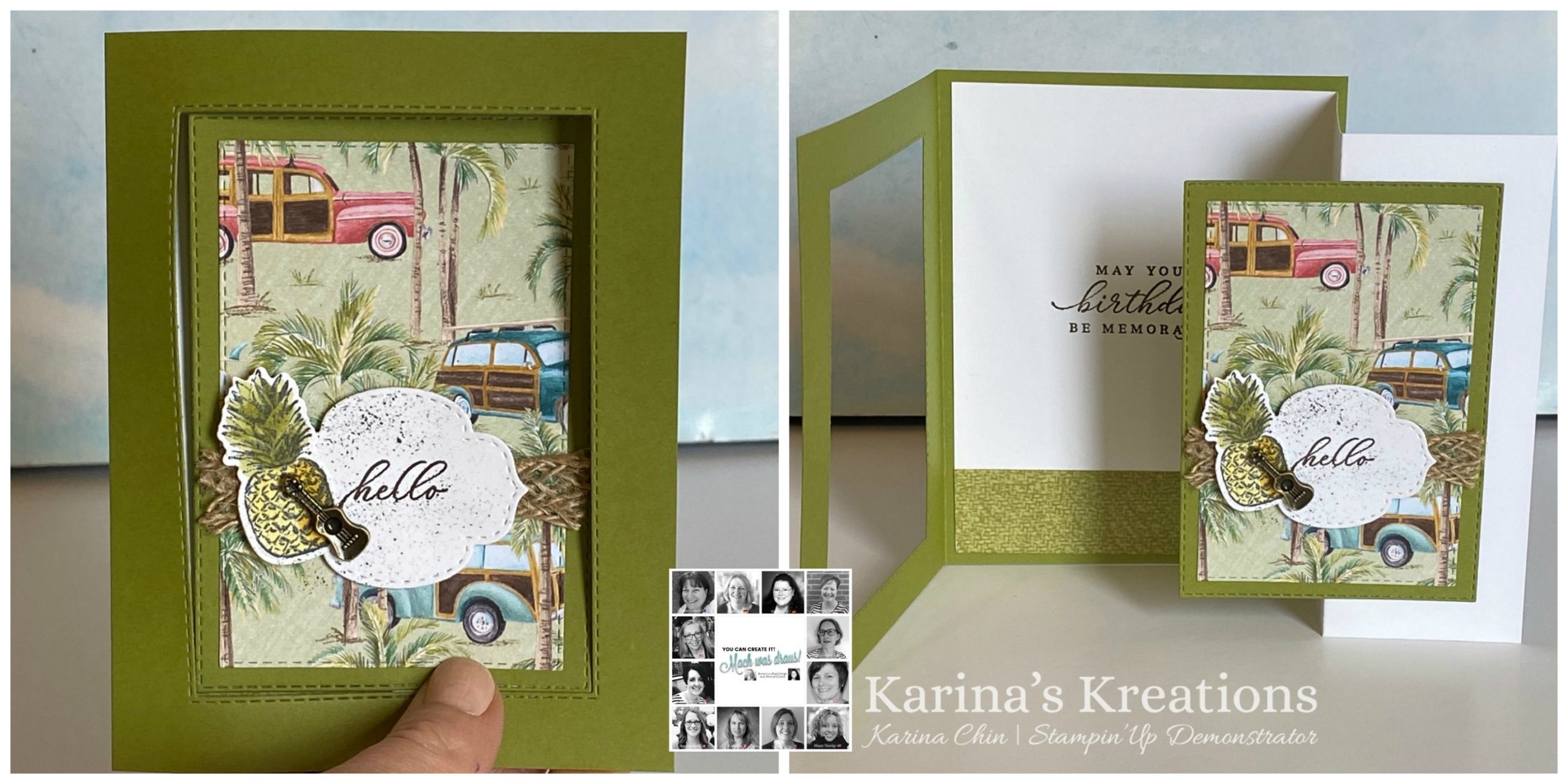 You Can Create It - International Inspiration - May 2020 | Stampin Up Demonstrator Linda Cullen | Crafty Stampin’ | Purchase your Stampin’ Up Supplies | Tropical Oasis Designer Series Paper | In The Tropics Dies | Lakeside Dies | Tropical Oasis Trinkets