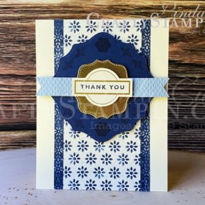Boho Indigo Hippo Thank You | Stampin Up Demonstrator Linda Cullen | Crafty Stampin’ | Purchase your Stampin’ Up Supplies | Boho Indigo Product Medley Kit | Hippo & Friends Dies | Tasteful Textures 3D Embossing Folder | Banner Triple Punch