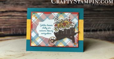 Stamp It Group 2020 Fall Theme Blog Hop | Stampin Up Demonstrator Linda Cullen | Crafty Stampin’ | Purchase your Stampin’ Up Supplies | Autumn Goodness Stamp Set and Bundle | Autumn Wheelbarrow | Dainty Diamonds 3D Embossing Folder | Plaid Tidings Designer Series Paper | Stampin’ Blends Alcohol Markers |