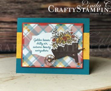 Stamp It Group 2020 Fall Theme Blog Hop | Stampin Up Demonstrator Linda Cullen | Crafty Stampin’ | Purchase your Stampin’ Up Supplies | Autumn Goodness Stamp Set and Bundle | Autumn Wheelbarrow | Dainty Diamonds 3D Embossing Folder | Plaid Tidings Designer Series Paper | Stampin’ Blends Alcohol Markers |