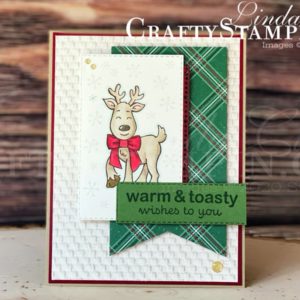 Coffee & Crafts: Warm & Toasty | Stampin Up Demonstrator Linda Cullen | Crafty Stampin’ | Purchase your Stampin’ Up Supplies | Warm & Toasty Stamp Set | In Good Taste Designer Series Paper | ’Tis The Season Designer Series Paper | Stampin’ Blends | Stitched Rectangle Dies | Ornate Borders Dies | Gold Glitter Enamel Dots