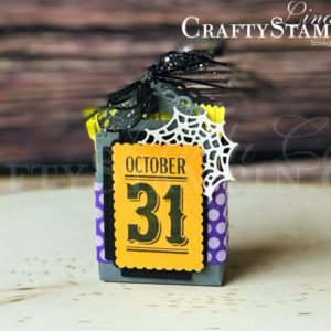 Festive Post Halloween Little Treat Box | Stampin Up Demonstrator Linda Cullen | Crafty Stampin’ | Purchase your Stampin’ Up Supplies | Halloween Magic Dies | Tasteful Labels Dies | Label Me Fancy Punch | Rectangle Postage Punch | Peek-a-Hoot Die | Little Treat Box Die | Festive Post Stamp Set