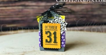 Festive Post Halloween Little Treat Box | Stampin Up Demonstrator Linda Cullen | Crafty Stampin’ | Purchase your Stampin’ Up Supplies | Halloween Magic Dies | Tasteful Labels Dies | Label Me Fancy Punch | Rectangle Postage Punch | Peek-a-Hoot Die | Little Treat Box Die | Festive Post Stamp Set