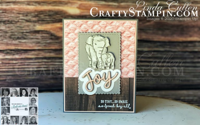 You Can Create It - International Inspiration - September 2020 | Stampin Up Demonstrator Linda Cullen | Crafty Stampin’ | Purchase your Stampin’ Up Supplies | Wildly Happy Stamp Set | In Good Taste Designer Series Paper | Watercolor Pencils | Stitched So Sweetly Dies | Joy Dies | Heat Tool | White Embossing Powder