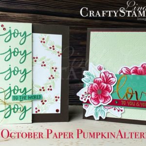 Paper Pumpkin - Joy to the World Blog Hop | Stampin Up Demonstrator Linda Cullen | Crafty Stampin’ | Purchase your Stampin’ Up Supplies | Paper Pumpkin Kit | Dainty Diamonds 3d Embossing Folder | Gold Stampin’ Embossing Powder | Holiday Rhinestone Basic Jewels | Ornate Borders Dies | Forever Greenery Trim Combo Pack