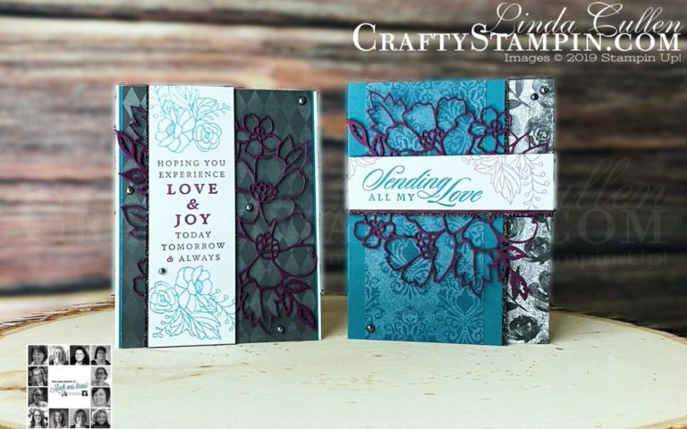 You Can Create It - International Inspiration - October 2020 | Stampin Up Demonstrator Linda Cullen | Crafty Stampin’ | Purchase your Stampin’ Up Supplies | Last A Lifetime Stamp Set | Magic In This Night Designer Series Paper | Many Layered Blossoms Dies | Iridescent Pearls | Black Glitter Paper