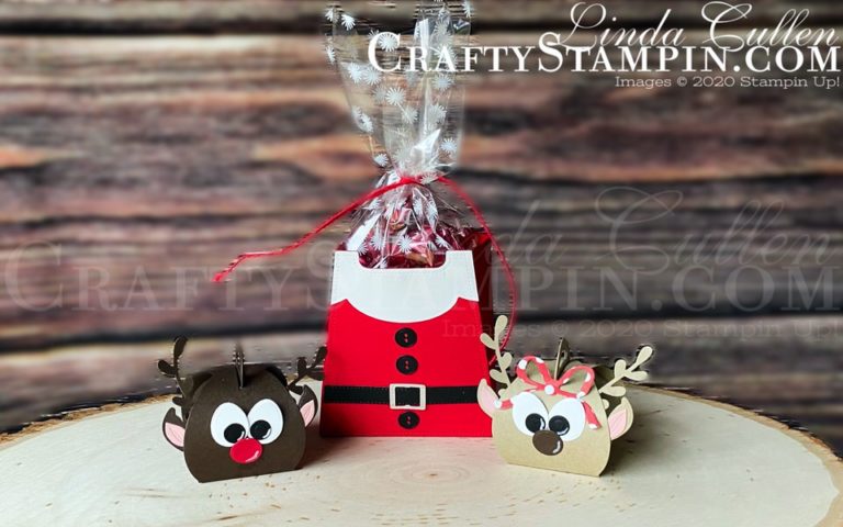 Stamp It Group 2020 Christmas Theme Blog Hop | Stampin Up Demonstrator Linda Cullen | Crafty Stampin’ | Purchase your Stampin’ Up Supplies | All Dressed Up Dies | Wreath Builder Dies | Fabulous Florals Dies | Sweetest Borders Dies | Mini Curvy Keepsake Box Dies | Happy Dies Santa | Rudolph | Clarice Gift Box | Punch Art | Spring Punch