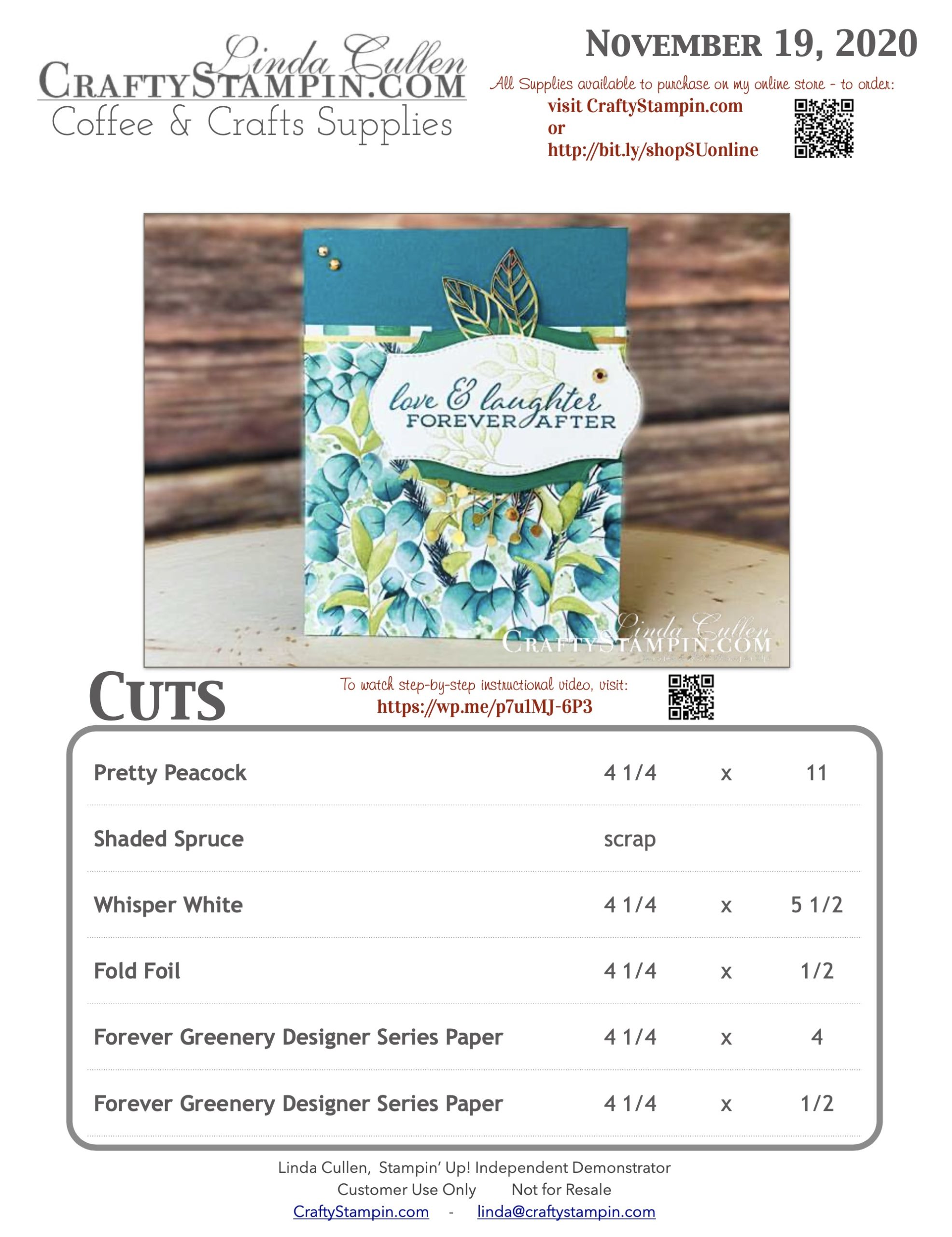 Coffee & Crafts: Forever Fern Love and Laughter | Stampin Up Demonstrator Linda Cullen | Crafty Stampin’ | Purchase your Stampin’ Up Supplies | Forever Greenery Suite | Forever Fern Stamp Set | Forever Gold Laser-cut Specialty Paper | Forever Greenery Designer Series Paper | Gilded Gems |