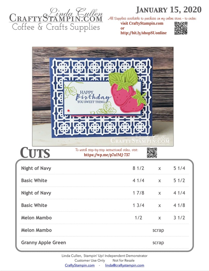 Coffee & Crafts: Sweet Strawberry Medallions | Stampin Up Demonstrator Linda Cullen | Crafty Stampin’ | Purchase your Stampin’ Up Supplies | Sweet Strawberry Photopolymer Stamp Set [154394] | Many Medallions Dies [153584] | Strawberry Builder Punch [154239] | Pearl Basic Jewels [144219] |