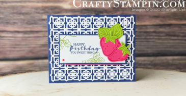 Coffee & Crafts: Sweet Strawberry Medallions | Stampin Up Demonstrator Linda Cullen | Crafty Stampin’ | Purchase your Stampin’ Up Supplies | Sweet Strawberry Photopolymer Stamp Set [154394] | Many Medallions Dies [153584] | Strawberry Builder Punch [154239] | Pearl Basic Jewels [144219] |