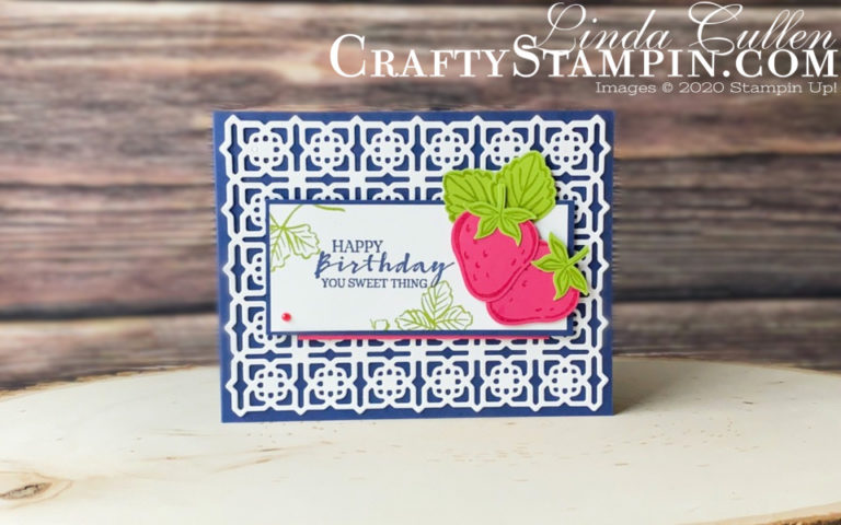 Coffee & Crafts: Sweet Strawberry Medallions | Stampin Up Demonstrator Linda Cullen | Crafty Stampin’ | Purchase your Stampin’ Up Supplies | Sweet Strawberry Photopolymer Stamp Set [154394] | Many Medallions Dies [153584] | Strawberry Builder Punch [154239] | Pearl Basic Jewels [144219] |