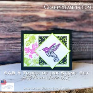 A Touch of Ink Hummingbird | Stampin Up Demonstrator Linda Cullen | Crafty Stampin’ | Purchase your Stampin’ Up Supplies | A Touch Of Ink Photopolymer Stamp Set [155233] | Flower & Field Designer Series Paper [155223] | Rectangle Stitched Dies [151820] | Stitched Shapes Dies [152323] |