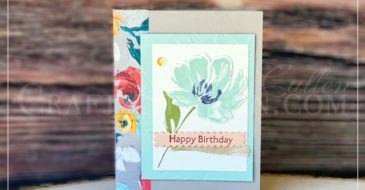 Art Gallery Happy Birthday in Pool Party | Stampin Up Demonstrator Linda Cullen | Crafty Stampin’ | Purchase your Stampin’ Up Supplies | Art Gallery Bundle [156227] | Art Gallery Photopolymer Stamp Set [154421] | Floral Gallery Dies [154316] | Painted Texture 3D Embossing Folder [154317] | Wink Of Stella Clear Glitter Brush [141897] | Artistry Blooms Adhesive-Backed Sequins [152477] | 3/8" (1 Cm) Fine Art Ribbon [154561] |