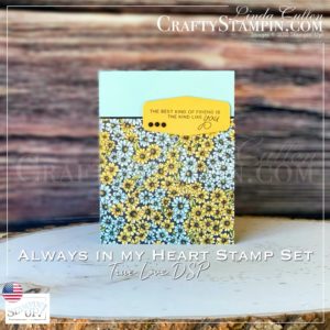 Always in My Heart - Best Kind of Friend | Stampin Up Demonstrator Linda Cullen | Crafty Stampin’ | Purchase your Stampin’ Up Supplies | Always In My Heart Photopolymer Stamp Set [154337] | True Love Designer Series Paper [154281] | Tasteful Labels Dies [152886] | Matte Black Dots [154284] |