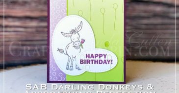 Darling Donkey Approaching Perfection | Stampin Up Demonstrator Linda Cullen | Crafty Stampin’ | Purchase your Stampin’ Up Supplies | Darling Donkeys Cling Stamp Set [155264] | Approaching Perfection Cling Stamp Set [155282] | Oh So Ombre 6" X 6" Designer Series Paper [155225] | Blackberry Bliss Stampin' Blends Combo Pack [154877] | Granny Apple Green Stampin' Blends Combo Pack [154885] | Smoky Slate Stampin' Blends Combo Pack [154904] | Calypso Coral Stampin' Blends Combo Pack [154881] | Pool Party Stampin' Blends Combo Pack [154894] | Bronze & Ivory Stampin' Blends Combo Pack [154922] | Stampin' Blends Color Lifter [144608] | Stitched Shapes Dies [152323] |