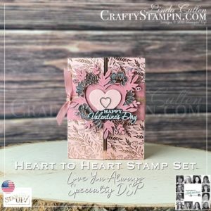 You Can Create It - International Inspiration - January 2021 | Stampin Up Demonstrator Linda Cullen | Crafty Stampin’ | Purchase your Stampin’ Up Supplies | Heart To Heart Photopolymer Stamp Set [151427] | Love You Always Specialty Designer Series Paper [154280] | Love You Always Foil Sheets [154286] 3/8" (1 Cm) Blushing Bride Metallic Ribbon [154283] | Floral Heart Dies [154306] | Many Hearts Dies [154308] | Heart Charms [154282]