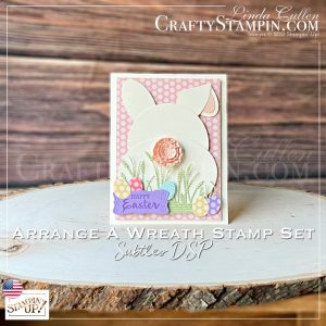Stamp It Group 2021 Easter Blog Hop | Stampin Up Demonstrator Linda Cullen | Crafty Stampin’ | Purchase your Stampin’ Up Supplies | Arrange A Wreath Photopolymer Stamp Set [152587] | Subtles 6" X 6" Designer Series Paper [153072] | Brights 6" X 6" Designer Series Paper [152487] | Layering Ovals Dies [141706] | Layering Circles Dies [141705] | Stitched Rectangle Dies [148551] | Wreath Builder Dies [152722] | Friendly Silhouettes Dies [149546] | Perfect Parcel Dies [149627] | Dandy Wishes Dies [154315] |