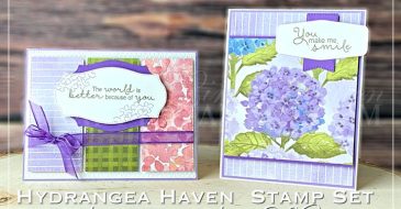 You Can Create It - International Inspiration - February 2021 | Stampin Up Demonstrator Linda Cullen | Crafty Stampin’ | Purchase your Stampin’ Up Supplies | Hydrangea Haven Photopolymer Stamp Set [154470] | Hydrangea Hill Designer Series Paper [154570] | Tasteful Textile 3D Embossing Folder [152718] | Hydrangea Dies [154326] | Tasteful Labels Dies [152886] | Stitched Rectangle Dies [148551] | 3/8" (1 Cm) Gorgeous Grape Sheer Ribbon [154572] |
