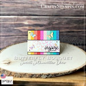 Coffee & Crafts: Rainbow Butterfly Bouquet | Stampin Up Demonstrator Linda Cullen | Crafty Stampin’ | Purchase your Stampin’ Up Supplies | Butterfly Brilliance Bundle [155821] | Butterfly Brilliance Cling Stamp Set [155092] | Butterfly Bijou 6" X 6" (15.2 X 15.2 Cm) Designer Series Paper [156824] | Brilliant Wings Dies [155523] | Sweet Silhouettes Dies (En) [149541] | Ornate Floral 3D Embossing Folder [152725] | Matte Black Dots [154284] |