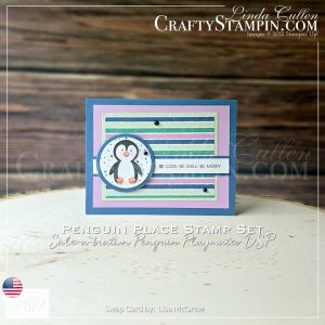 Penguin Playmates Be Cool | Join Stampin’ Up! | Frequently Asked Questions about becoming a Stampin’ Up! Demonstrator | Join the Craft Stampin’ Crew | Stampin Up Demonstrator Linda Cullen | Crafty Stampin’ | Purchase your Stampin’ Up Penguin Place Photopolymer Stamp Set [156410] | Penguin Playmates Designer Series Paper [158420] | Layering Circles Dies [151770] | Penguin Builder Punch [156452] | Matte Black Dots [154284] |