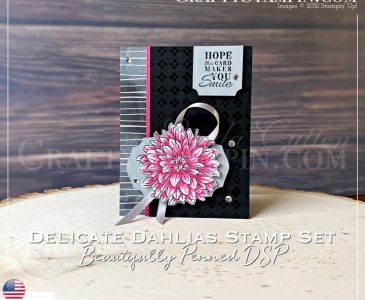 Crafting with Linda - Live Crafting - Delicate Dahlias | Join Stampin’ Up! | Frequently Asked Questions about becoming a Stampin’ Up! Demonstrator | Join the Craft Stampin’ Crew | Stampin Up Demonstrator Linda Cullen | Crafty Stampin’ | Purchase Stampin’ Up! Product | FAQ about Paper Pumpkin Delicate Dahlias Stamp Set [156601] | In Your Words Host Stamp Set [156619] | Beautifully Penned 12" X 12" DSP [156630] | Tasteful Labels Dies [152886] | Adorning Designs Decorative Masks [156328] | Basics Embossing Powders [155554] | Silver & Clear Epoxy Essentials [155567] | Gray Granite 1/4"Shimmer Ribbon [152463] |