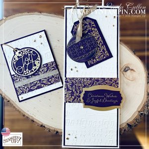 Stamp It Group November 2021 Christmas Theme Blog Hop | Join Stampin’ Up! | Frequently Asked Questions about becoming a Stampin’ Up! Demonstrator | Join the Craft Stampin’ Crew | Stampin Up Demonstrator Linda Cullen | Crafty Stampin’ | Purchase Stampin’ Up! Product | FAQ about Paper Pumpkin Bright Baubles Stamp Set [156350] | Snow Wonder Stamp Set [153344] | Gold Foil Sheets [132622] | Blackberry Beauty Specialty Designer Series Paper [156458] | Versamark Pad [102283] | Tailor Made Tags Dies [155563] | Hippo & Friends Dies [153585] | Snow Time Dies [153564] | Delicate Baubles Dies [156383] | Detailed Trio Punch [146320] | Merry Melody 3D Embossing Folder [156392] | Metallics Embossing Powders [155555] | Gilded Gems [152478] | Gold 3/8" (1 Cm) Shimmer Ri