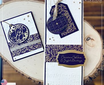 Stamp It Group November 2021 Christmas Theme Blog Hop | Join Stampin’ Up! | Frequently Asked Questions about becoming a Stampin’ Up! Demonstrator | Join the Craft Stampin’ Crew | Stampin Up Demonstrator Linda Cullen | Crafty Stampin’ | Purchase Stampin’ Up! Product | FAQ about Paper Pumpkin Bright Baubles Stamp Set [156350] | Snow Wonder Stamp Set [153344] | Gold Foil Sheets [132622] | Blackberry Beauty Specialty Designer Series Paper [156458] | Versamark Pad [102283] | Tailor Made Tags Dies [155563] | Hippo & Friends Dies [153585] | Snow Time Dies [153564] | Delicate Baubles Dies [156383] | Detailed Trio Punch [146320] | Merry Melody 3D Embossing Folder [156392] | Metallics Embossing Powders [155555] | Gilded Gems [152478] | Gold 3/8" (1 Cm) Shimmer Ri