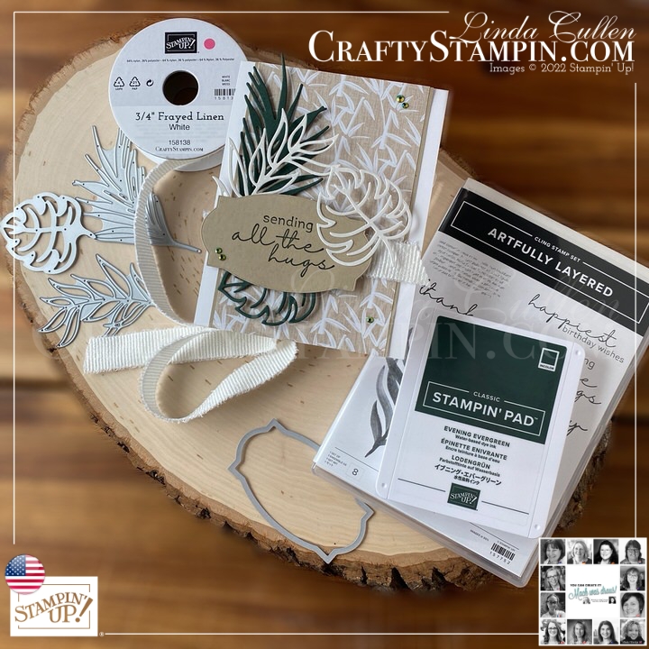 You Can Create It - International Challenge & Inspiration - February 2022 | Join Stampin’ Up! | Frequently Asked Questions about becoming a Stampin’ Up! Demonstrator | Join the Craft Stampin’ Crew | Stampin Up Demonstrator Linda Cullen | Crafty Stampin’ | Purchase Stampin’ Up! Product | FAQ about Paper Pumpkin Artfully Layered Cling Stamp Set [157752] | Symbols Of Fortune 12" X 12" Specialty Designer Series Paper [157652] | Mother Of Pearl 12" X 12" (30.5 X 30.5 Cm) Specialty Paper [157666] | Hippo & Friends Dies [153585] | Tropical Layers Dies [157760] | White 3/4" Frayed Ribbon [158138] | 2021–2023 In Color Jewels [155571] |