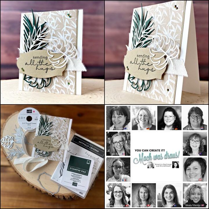 You Can Create It - International Challenge & Inspiration - February 2022 | Join Stampin’ Up! | Frequently Asked Questions about becoming a Stampin’ Up! Demonstrator | Join the Craft Stampin’ Crew | Stampin Up Demonstrator Linda Cullen | Crafty Stampin’ | Purchase Stampin’ Up! Product | FAQ about Paper Pumpkin Artfully Layered Cling Stamp Set [157752] | Symbols Of Fortune 12" X 12" Specialty Designer Series Paper [157652] | Mother Of Pearl 12" X 12" (30.5 X 30.5 Cm) Specialty Paper [157666] | Hippo & Friends Dies [153585] | Tropical Layers Dies [157760] | White 3/4" Frayed Ribbon [158138] | 2021–2023 In Color Jewels [155571] |
